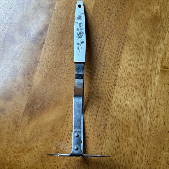 Vintage Potato Masher Stainless Steel Japan White Gray Flowers Enamel Handle 10" - Picture 3 of 12